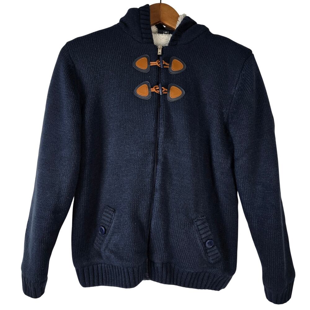Alouette Kid’s Hooded Toggle Cozy Warm Navy Blue White Faux Sherpa Size 14Yr